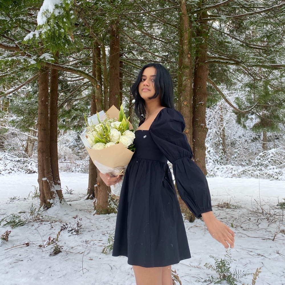 Reformation Black Puff Long Sleeve Dress